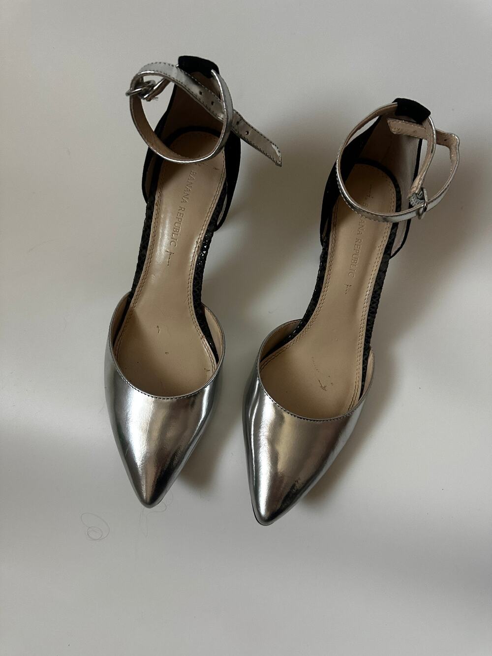 Banana Republic Giana Silver Metallic Black D'Orsay Pointed Toe Heels